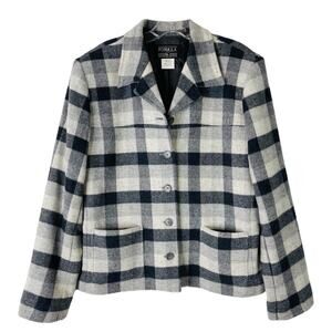 Formula grey white wool plaid button barn chore coat preppy jacket 12